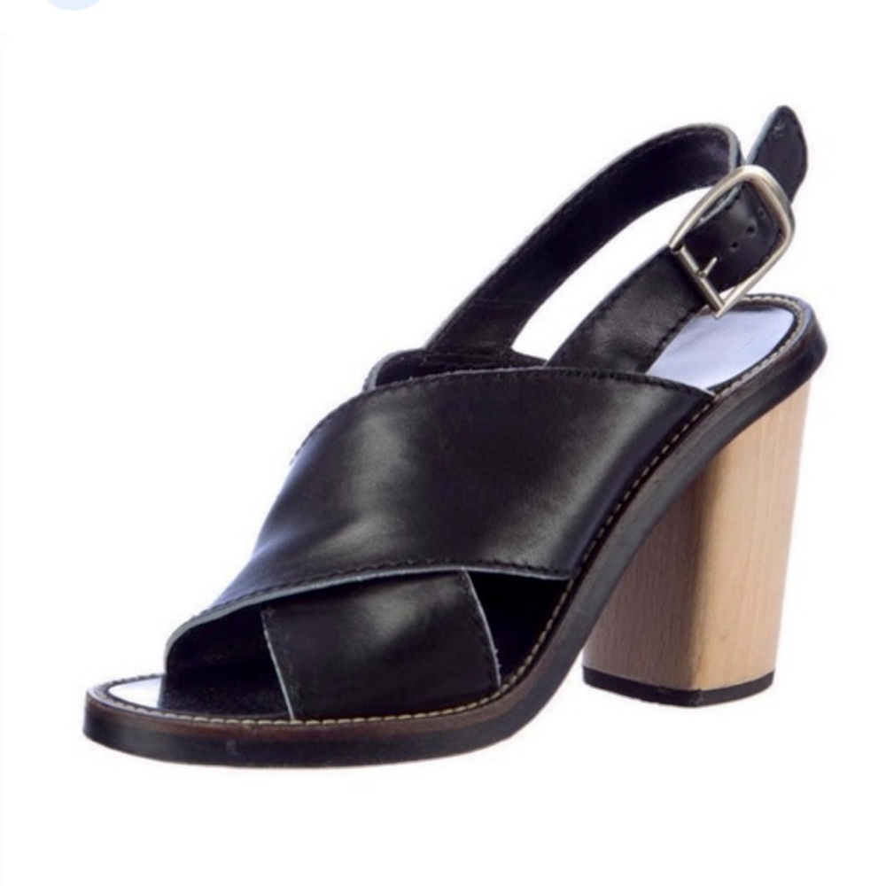 Black Leather Cross-Strap Slingback Sandal with Block Heel
